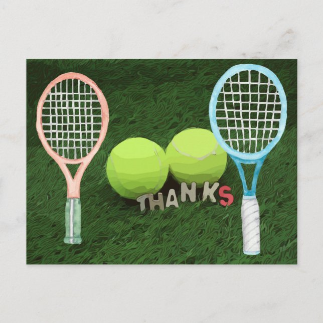 Tennis Thank you card  two ball and racket (Front)