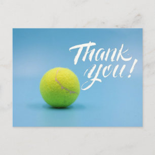 Tennis Thank you card with ball on blue