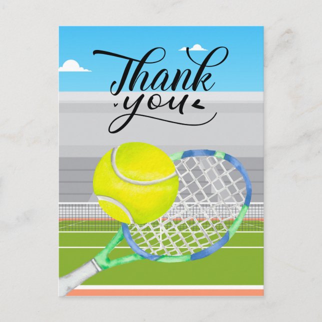 Tennis  thank you card with ball on court (Front)