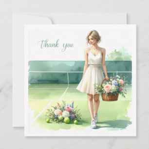 Tennis Thank you card with player and flowers