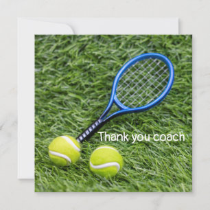 Tennis Thank you coach with racket on green Card