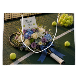Tennis  Thank you with racket and flowers Large Gift Bag