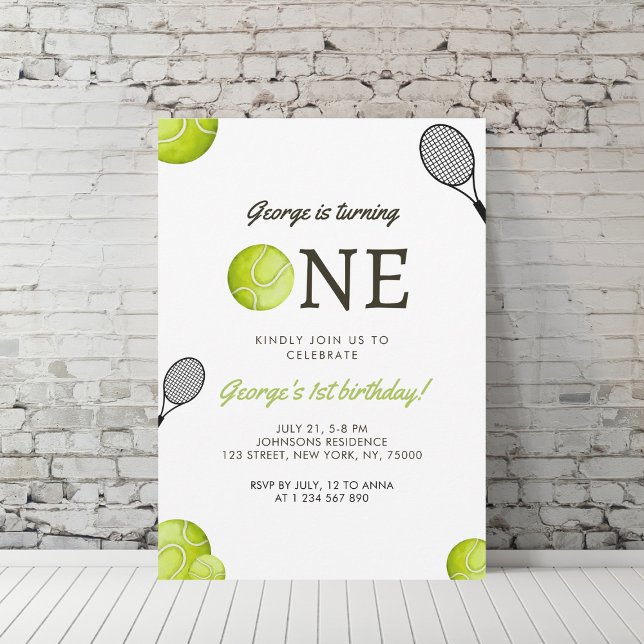 Tennis Theme Kid's 1st Birthday Invitation (Creator Uploaded)