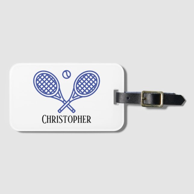 Tennis Theme Monogrammed Name Luggage Tag (Front Horizontal)