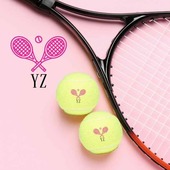 Tennis Theme Pink Girly Monogrammed Name Balls (Tennis Player Pink Theme Monogrammed With Initials. Perfect gift for coach and players. )