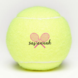 Tennis Theme Pink Girly Monogrammed Name Balls