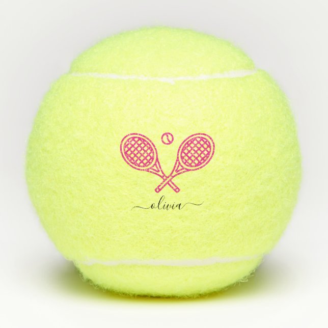 Tennis Theme Pink Girly Monogrammed Name Tennis Balls (Front)