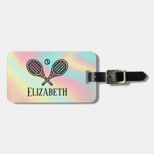 Tennis Theme Pink Modern Retro Monogrammed Name Luggage Tag