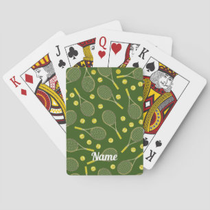 Tennis theme with racket and ball with name playing cards