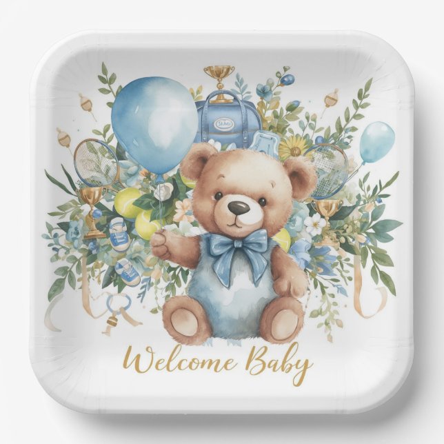 Tennis themed Baby Shower for Baby Boy Party  Paper Plate (Front)