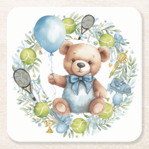 Tennis themed Baby Shower for Baby Boy Party  Square Paper Coaster