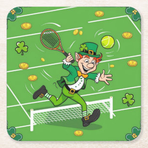 Tennis themed for St. Patrick's Day  Square Paper Coaster