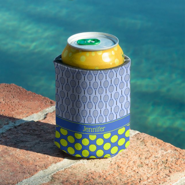 Tennis themed pattern custom name blue can cooler (In Situ Pool)