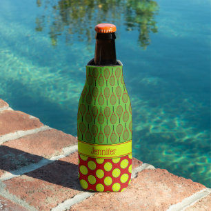 Tennis themed pattern custom name red bottle cooler