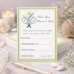 Tennis Themed Tenniscore Wedding Green Lime Colour Advice Card<br><div class="desc">Celebrate love with this elegant tennis-themed Tenniscore wedding card featuring crossed rackets, delicate calla lilies, and a stylish monogram. Perfect for couples who share a passion for tennis, this unique design combines sport and romance in a refined, modern style. Ideal for a wedding celebration that feels both personal and unforgettable....</div>