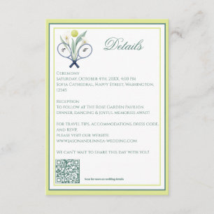 Tennis Themed Tenniscore Wedding Green Lime Colour Enclosure Card
