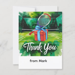 Tennis themed watercolor style postcard