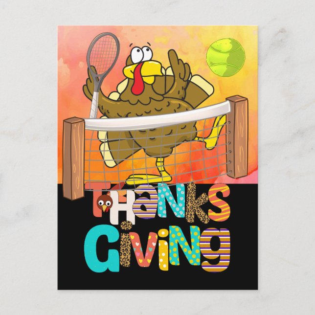 Tennis Turkey Thanksgiving funny cartoon  Holiday Postcard (Front)