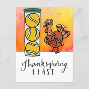 Tennis Turkey Thanksgiving funny cartoon  Holiday Postcard