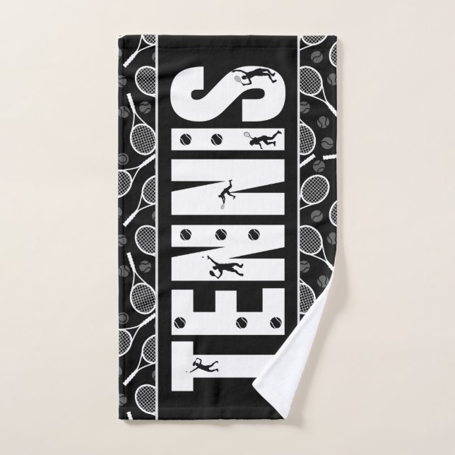 Tennis Typography Text Black & White Cool Gift   Hand Towel (Hand Towel)
