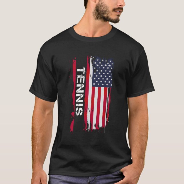 Tennis Usa Flag Gift For Tennis Players Coaches Fa T-Shirt (Front)