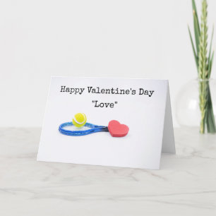 Tennis Valentine's Day with ball , racket and love Card