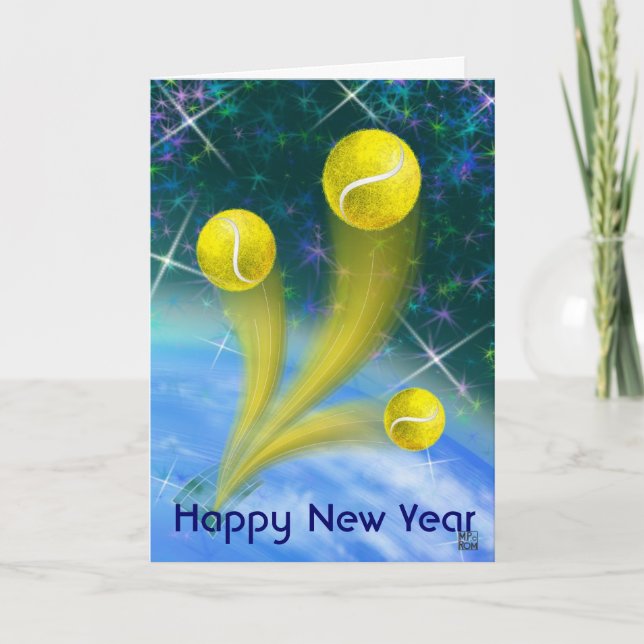 Tennis Victory Happy New Year party Holiday Card (Front)