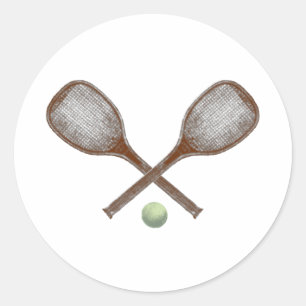 tennis vintage racket and ball classic round sticker