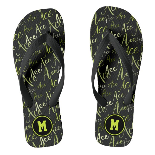 tennis volleyball green Ace text pattern Jandals (Footbed)