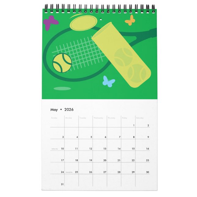 Tennis wall calendar for player, coach & fan 2022 (May 2026)