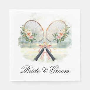 Tennis Wedding Racket with Flowers Bride & Groom Napkin