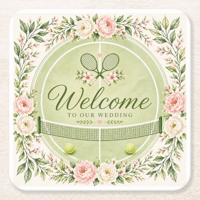 Tennis Wedding  Square Paper Coaster (Front)