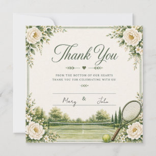 Tennis  Wedding thank you card with ball on court