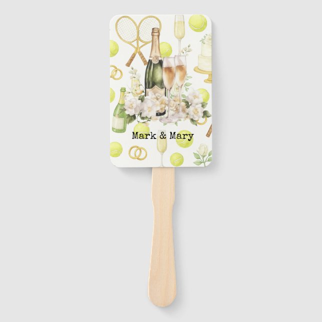 Tennis Wedding theme with Champagne Racket Ring Hand Fan (Front)