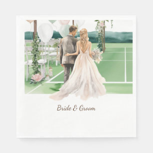 Tennis Wedding themed Bride and groom on Court Napkin