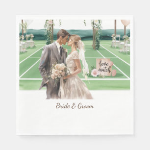 Tennis Wedding themed Bride and groom on Court Napkin