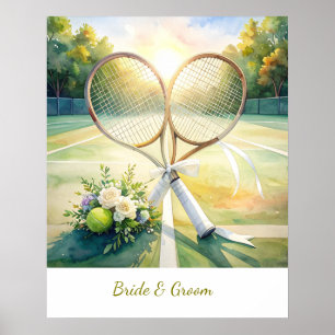 Tennis Wedding with racket on the court Poster