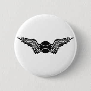 tennis. winged. 6 cm round badge
