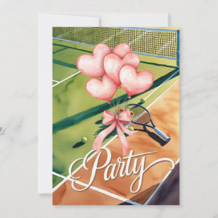 Tennis with Love Balloon on Court Wedding Party  Invitation