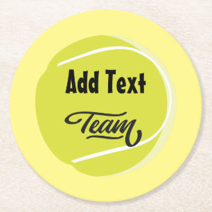 Tennis with Name of your Team on Ball Round Paper Coaster