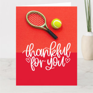 Tennis with racket and balls on red for Player Thank You Card