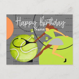 Tennis woman is playing Happy Birthday Postcard