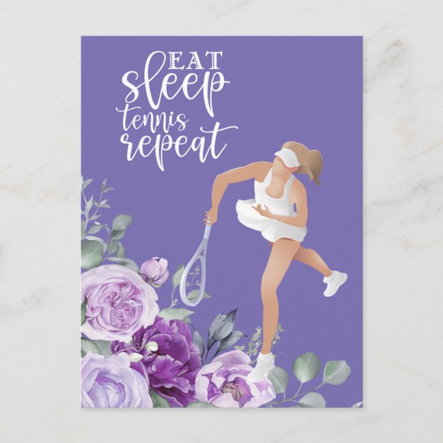 Tennis woman player Eat Sleep Tennis Repeat Quote Postcard (Front)