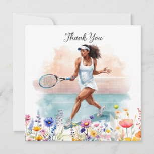 Tennis Woman Player is Playing Tennis Thank You Card