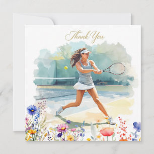 Tennis Woman Player is Playing Tennis Thank You Card