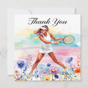 Tennis Woman Player is Playing Tennis Thank You Card