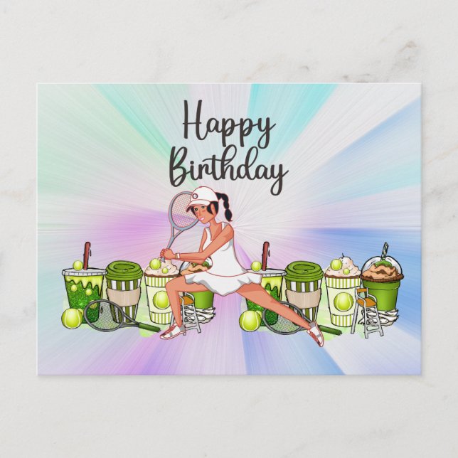 Tennis Woman Player with Happy Birthday word  Postcard (Front)
