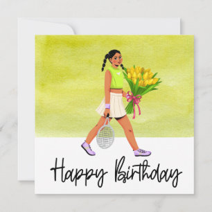 Tennis Woman Player with lots of flowers Card