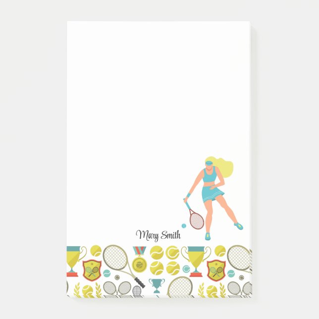 Tennis woman player with name post-it notes (Front)