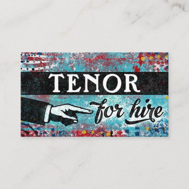 Tenor For Hire Business Cards - Blue Red (Front)